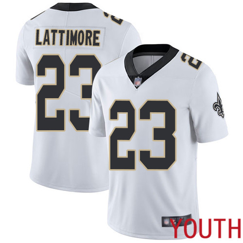 New Orleans Saints Limited White Youth Marshon Lattimore Road Jersey NFL Football #23 Vapor Untouchable Jersey->nfl t-shirts->Sports Accessory